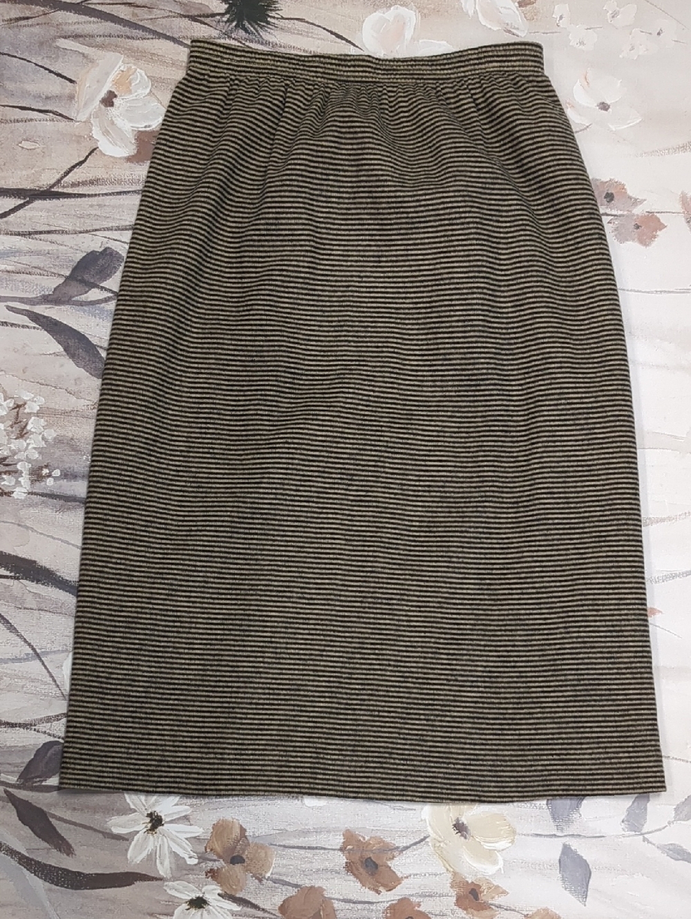 Striped Midi Pencil Skirt in Tan and Black